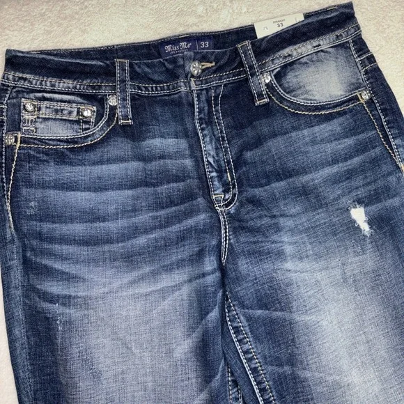 NWT Miss Me Jeans Curvy Fit Straight Mid Rise 33 X 32 Women's Jeans Distressed - Picture 1 of 16